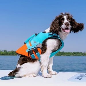 Kuoser Dog PFD Swim Safety Flotation Device Life Vest-Orange & Blue, Sz M NWOT